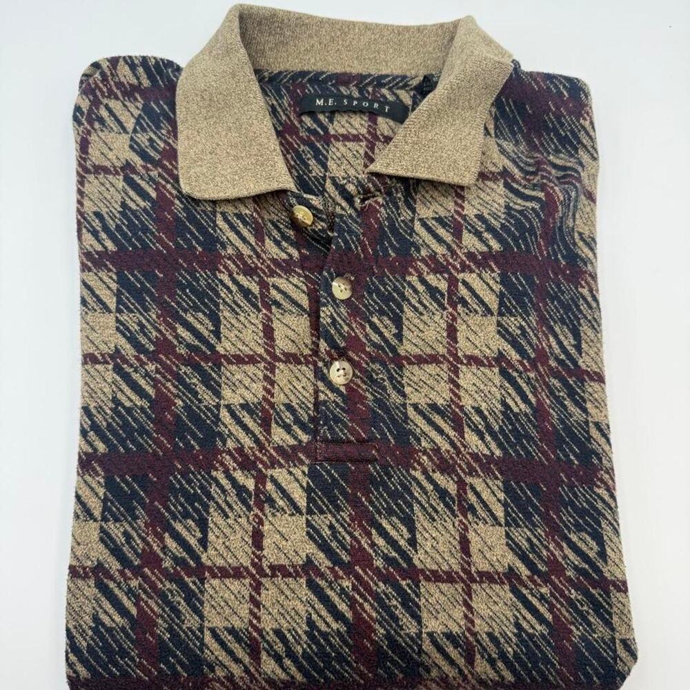 Vintage M.E. sport long sleeve polo flannel print size large